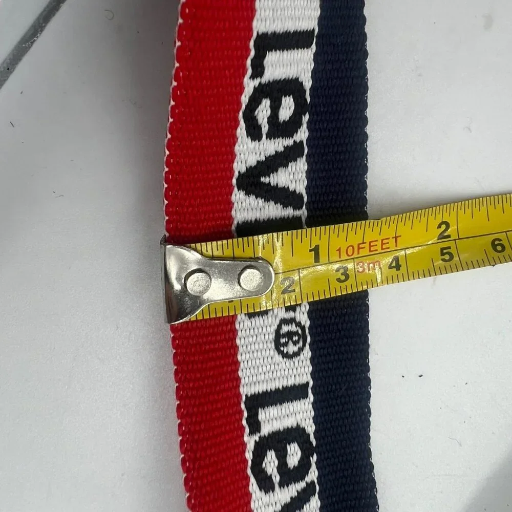 Vtg Levi's‎ Red Navy Logo Striped Spellout Adjustable Logo Belt Youth One Size